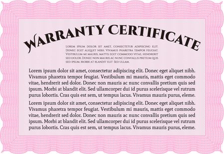 Warranty Certificate. With sample text. Perfect style. Complex frame design. 