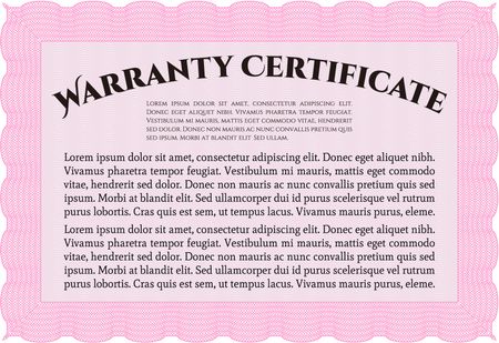 Warranty Certificate. With sample text. Perfect style. Complex frame design.