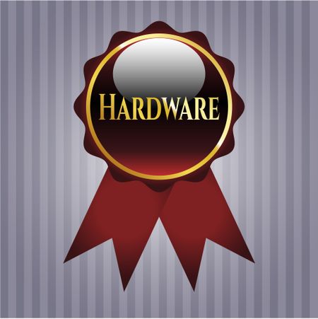 Hardware red shiny ribbon, emblem or badge