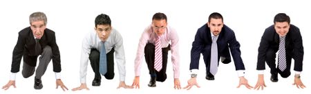 Business men ready to race isolated over white