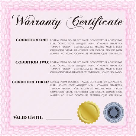 Sample Warranty template. Perfect style. With sample text. Complex border design. 