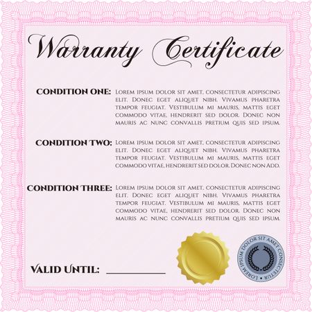 Sample Warranty template. Perfect style. With sample text. Complex border design.