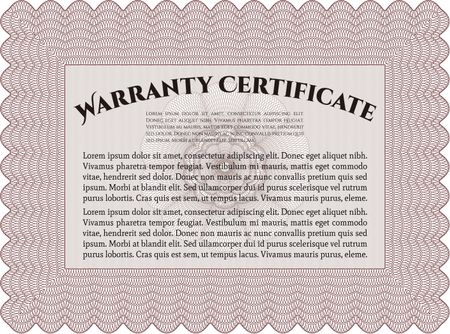 Warranty Certificate template. Retro design. With sample text. Complex frame design. 