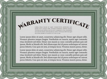 Sample Warranty. Vector illustration. Complex border design. It includes background. 