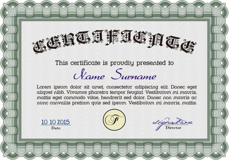 Diploma template or certificate template. Vector pattern that is used in currency and diplomas.With linear background. Cordial design. 