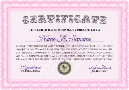 Certificate of achievement template. Complex design. With great quality guilloche pattern. Detailed.
