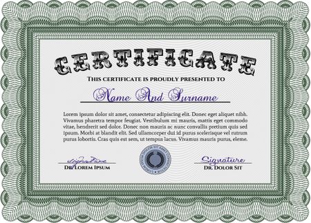 Sample Certificate. Superior design. Detailed.With complex linear background. 