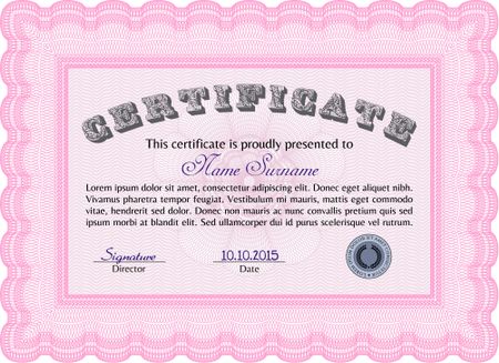 Certificate of achievement template. Artistry design. Frame certificate template Vector.With great quality guilloche pattern.