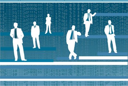 Businessmen illustration standing over a blue background with numbers