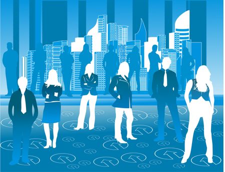 Group of business people with a city on the background illustration