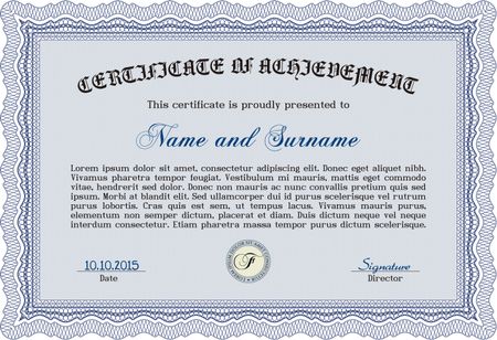 Certificate or diploma template. With guilloche pattern. Money style.Elegant design. 