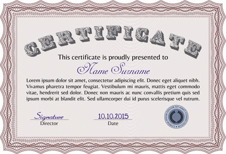 Sample certificate or diploma. Vector pattern that is used in currency and diplomas.Modern design. With complex background. 
