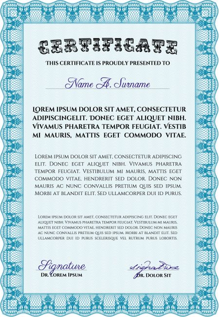 Sample Certificate. Sophisticated design. Diploma of completion.With linear background.