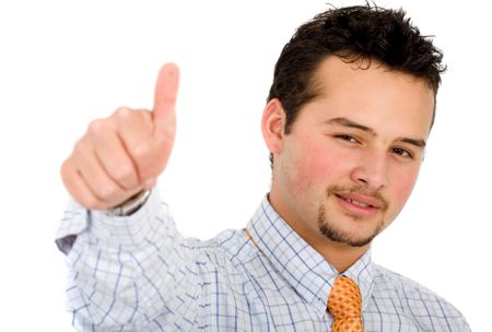 business man doing the thumbs up sign isolated over a white background