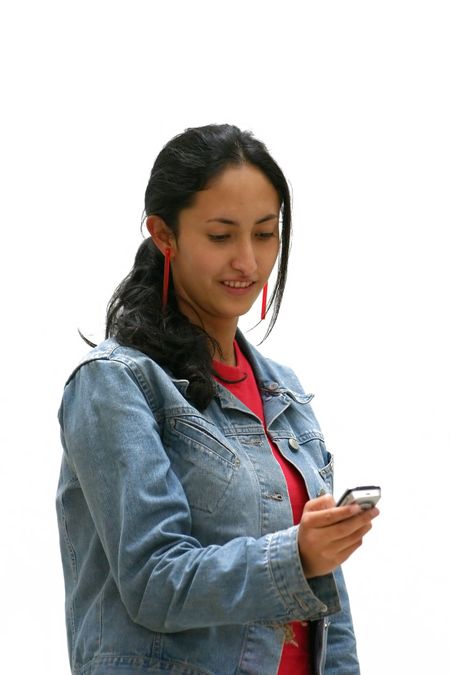 beautiful teenager texting using a mobile phone