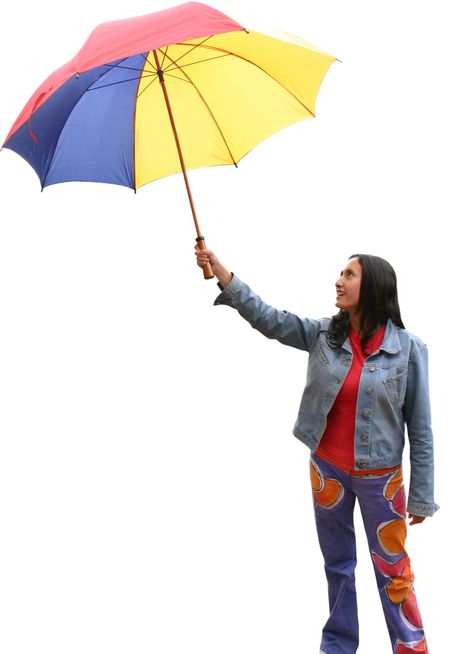 girl holding an umbrella over white