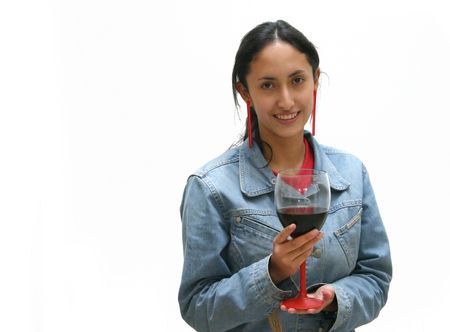 Girl holding glass of red wine