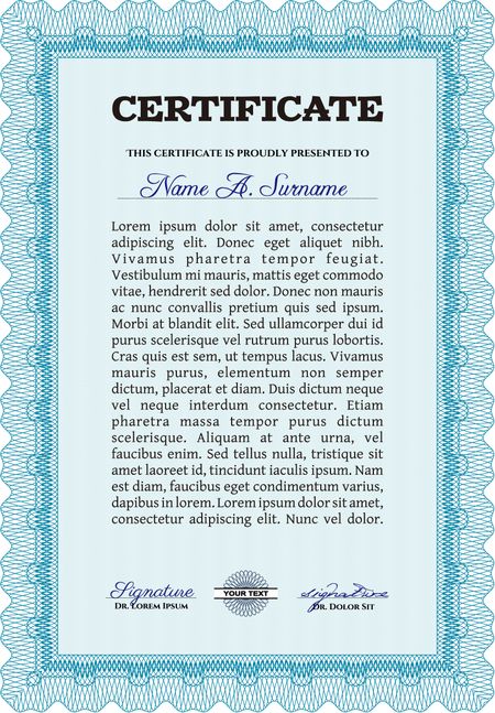 Diploma template. Complex background. Sophisticated design. Vector pattern that is used in money and certificate.