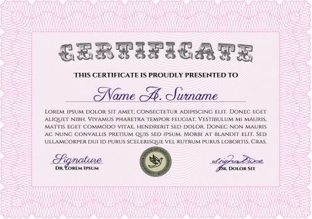 Certificate or diploma template. Modern design. With linear background. Detailed.