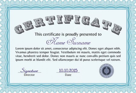 Certificate template. Customizable, Easy to edit and change colors.Elegant design. With guilloche pattern and background. 