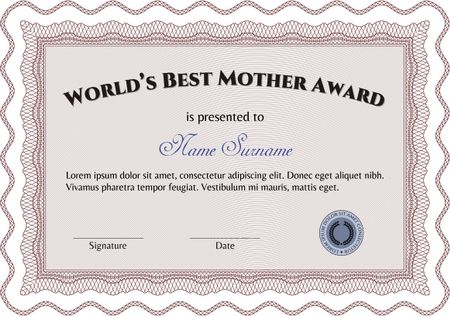Best Mother Award Template. Border, frame.With complex linear background. Excellent design. 