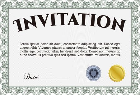 Invitation. Vector illustration.Elegant design. With guilloche pattern and background. 