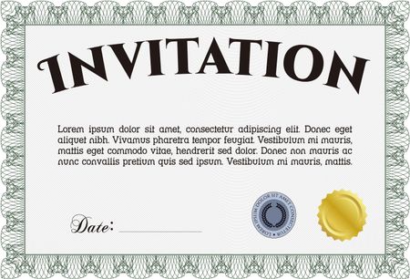 Invitation. Vector illustration.Elegant design. With guilloche pattern and background.