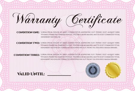 Sample Warranty certificate. It includes background. Vector illustration. Complex frame design. 