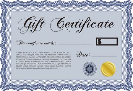 Modern gift certificate. Cordial design. Detailed.With guilloche pattern and background. 