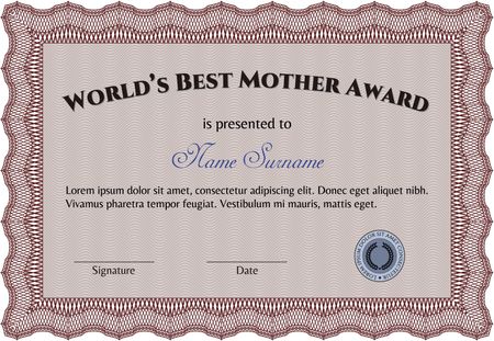 Best Mother Award Template. With quality background. Lovely design. Vector illustration.