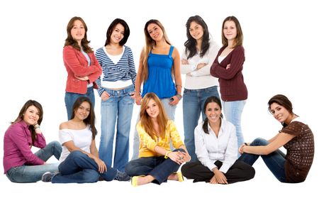 Group of beautiful women isolated over white