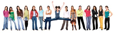 Large group of happy beautiful women isolated