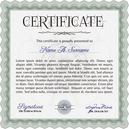 Sample Diploma. Excellent design. Complex background. Frame certificate template Vector.