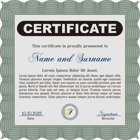 Certificate of achievement template. Vector pattern that is used in currency and diplomas.Complex background. Cordial design.