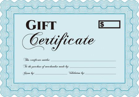 Gift certificate template. Cordial design. Border, frame.With quality background. 