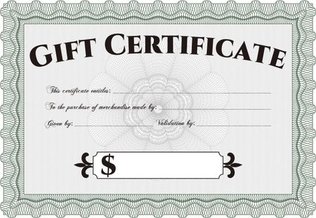 Vector Gift Certificate. Easy to print. Customizable, Easy to edit and change colors.Excellent complex design.