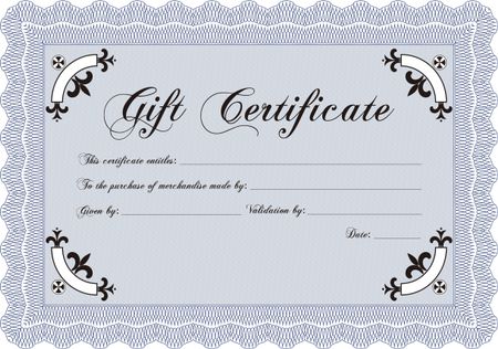 Formal Gift Certificate. Excellent design. With complex linear background. Border, frame.