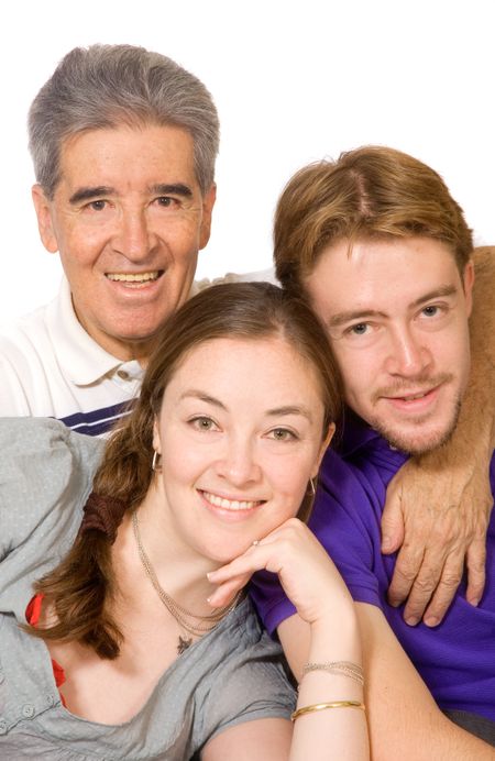 caucasian and hispanic family portrait over a white background