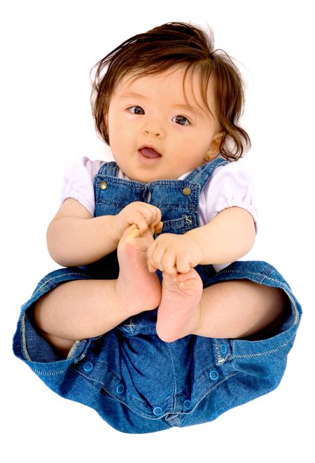 Beautiful happy baby portrait isolated on a white background