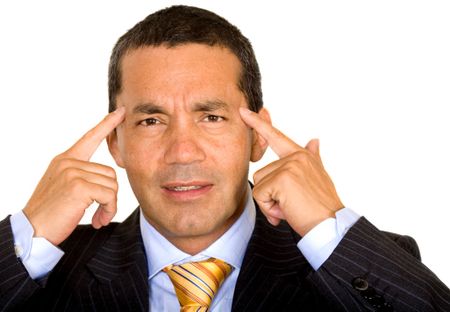 business man - think with your head expression isolated over a white background
