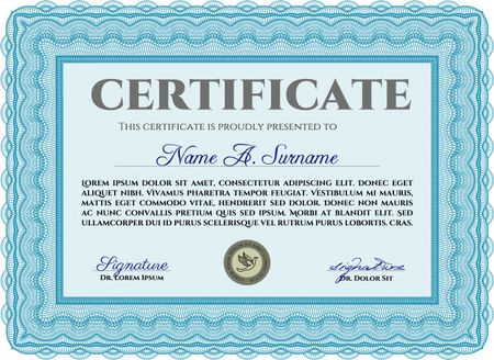 Certificate template. Cordial design. With quality background. Border, frame.