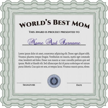 World's Best Mother Award Template. Border, frame.Easy to print. Sophisticated design. 