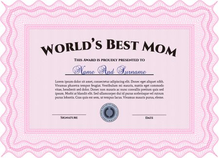 Best Mom Award Template. With guilloche pattern and background. Customizable, Easy to edit and change colors.Lovely design. 