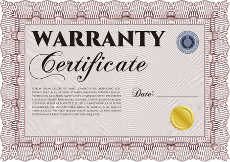Sample Warranty certificate template. With background. Retro design. Complex frame design. 