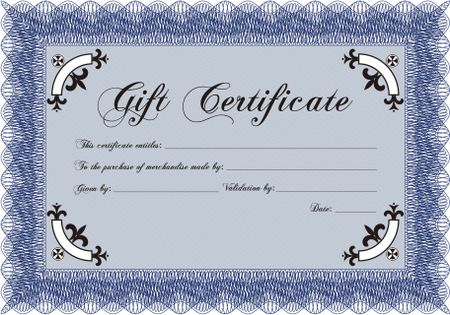 Formal Gift Certificate template. Elegant design. Printer friendly. Border, frame.