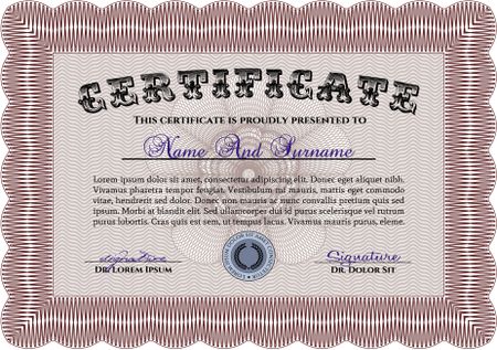 Certificate or diploma template. Border, frame.With complex background. Good design.