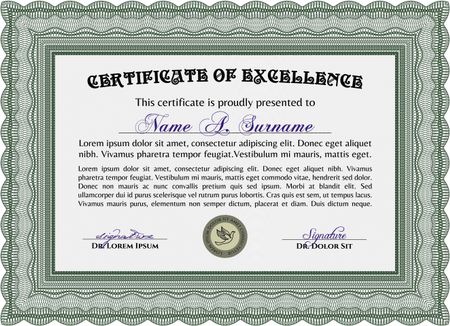 Sample Certificate. Vector certificate template.With guilloche pattern and background. Complex design. 