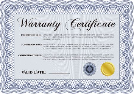 Sample Warranty template. Complex frame. Perfect style. Easy to print. 