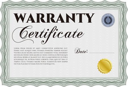 Sample Warranty certificate template. With background. Retro design. Complex frame design. 