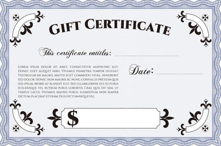 Gift certificate template. Detailed.With guilloche pattern. Retro design. 